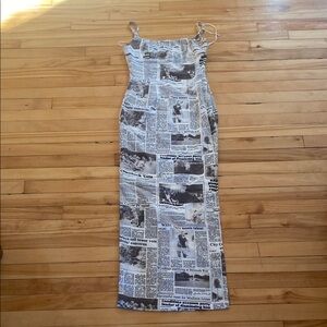 Newspaper Print Spaghetti Strap Dress